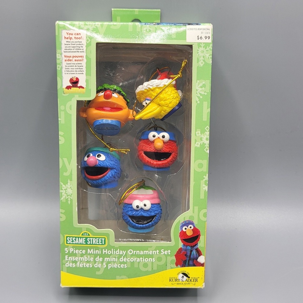 Kurt Adler Sesame Street Christmas Ornament Set 5pc Mini Holiday Multicolor